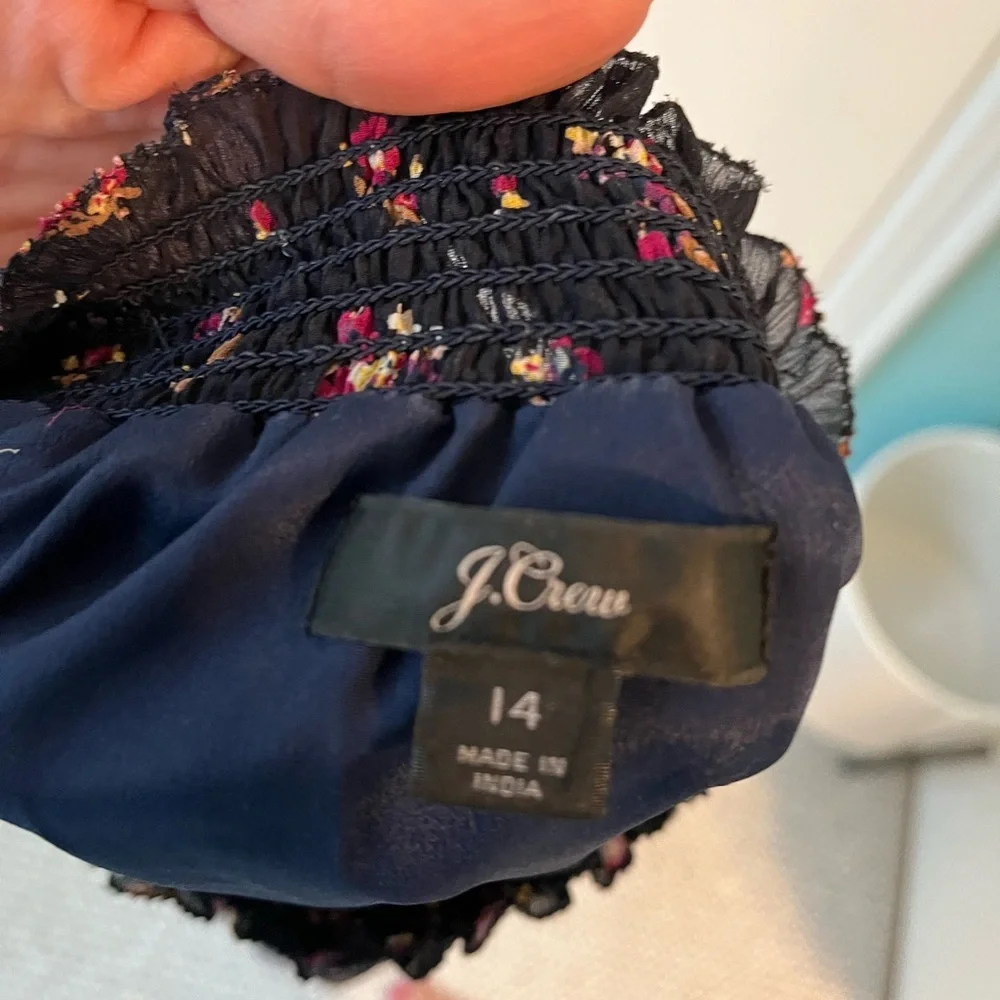 J. Crew Sleeveless Smocked Waist Top In Ditsy Navy Floral Size 14